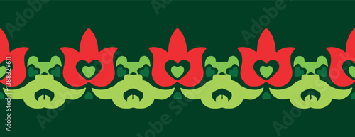 Tatar seamless pattern. Islamic tulip, floral geometry. Culture of the Tatar people, symbols of green and red