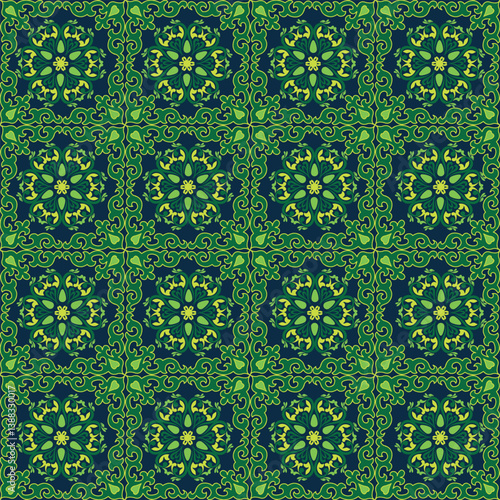Tatar seamless pattern. Islamic tulip, floral geometry. Culture of the Tatar people, symbols of green and red