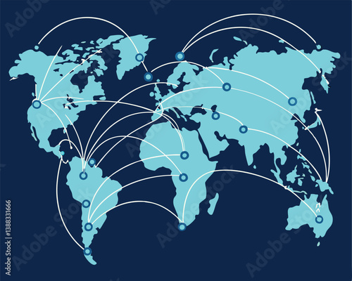 Global Network Connection Illustrated on World Map with Connecting Lines.