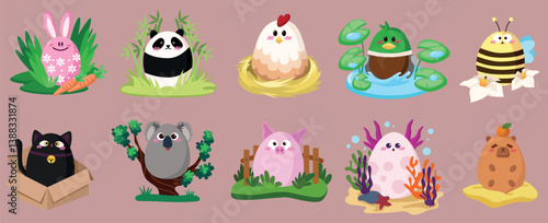 cute animal egg-shaped character