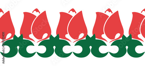 Floral pattern Tatar Native Ornamental border with tulips. Culture of the Tatar people, symbols of green and red