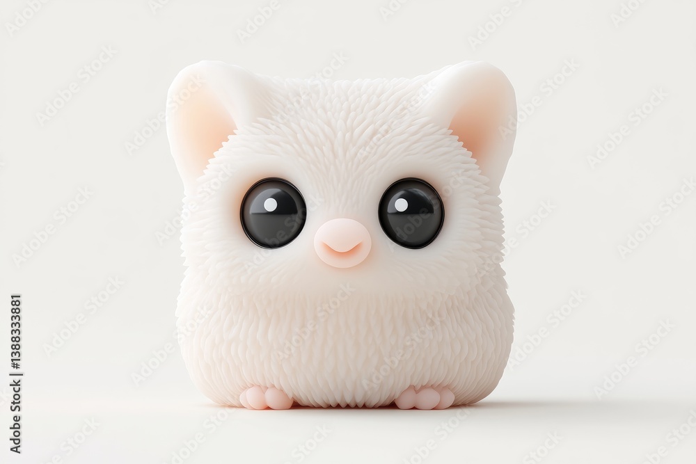 Obraz premium Fluffy, adorable, light beige animal figurine. Small, round, and plush, with large, expressive eyes