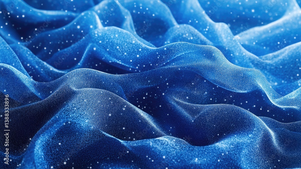 Obraz premium Wavy Blue Fabric Texture with Reflective Highlights, Evoking a Sense of Fluidity and Elegance