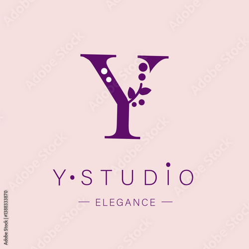 Logo, capital letter Y. Monogram of Botanical Minimalistic, Initial. with Organic Plant Elements. Vector design. for tattoo studio