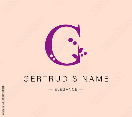 Logo, capital letter G. Monogram of Botanical Minimalistic, Initial. with Organic Plant Elements. Vector design. for tattoo studio
