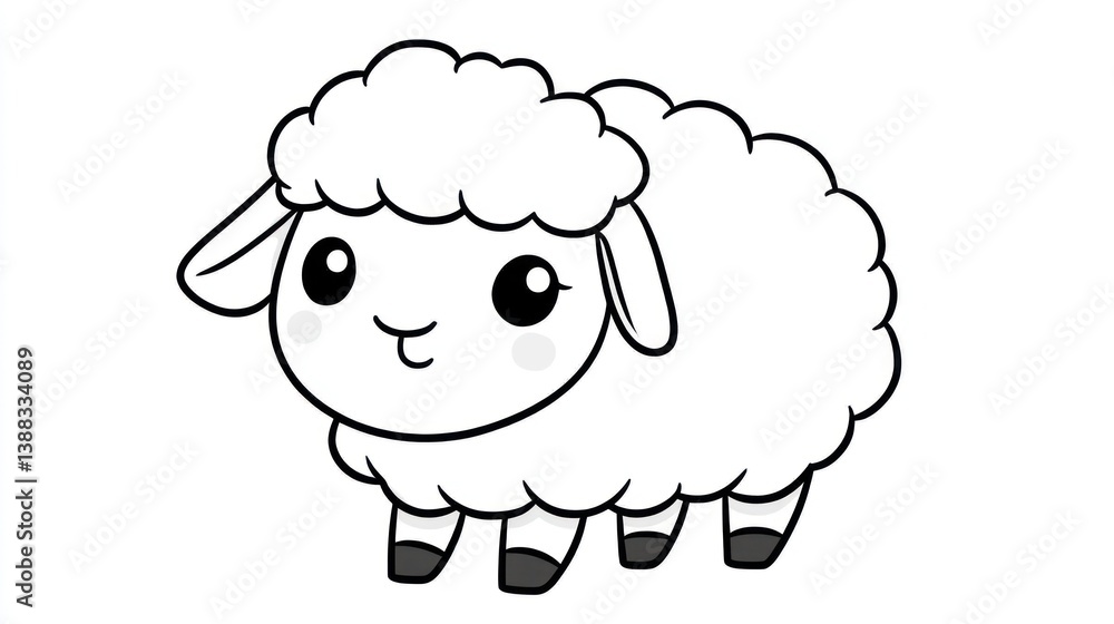 Cute cartoon sheep illustration, simple line art, perfect for coloring book or kids design Cute cartoon sheep illustration, simple line art, perfect for coloring book or kids design
