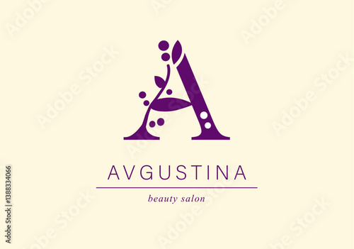 Logo, capital letter A. Monogram of Botanical Minimalistic, Initial. with Organic Plant Elements. Vector design. for tattoo studio