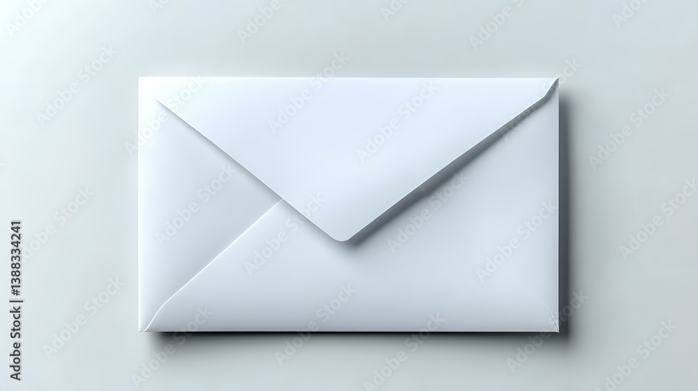 White paper envelope on light gray background with soft shadow, minimalist composition for business communication and correspondence concepts. White paper envelope on light gray background with soft shadow, minimalist composition for business communication and correspondence concepts.