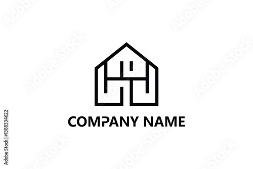 Logo Design Template of Clean geometric home perfect for real estate agencies, architecture studios, property firms, interior design brands, and real estate developers.