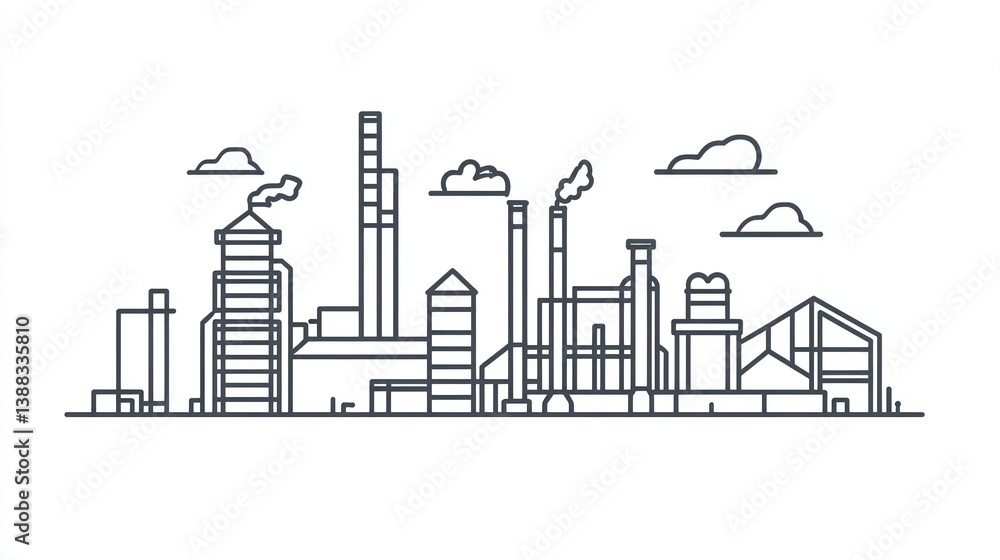 Industrial complex outline illustration Industrial complex outline illustration
