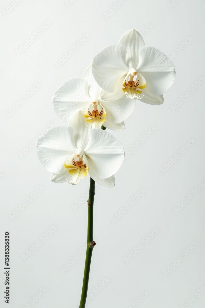 Obraz premium Elegant white orchids isolated on pure white backdrop, background, simple, high resolution