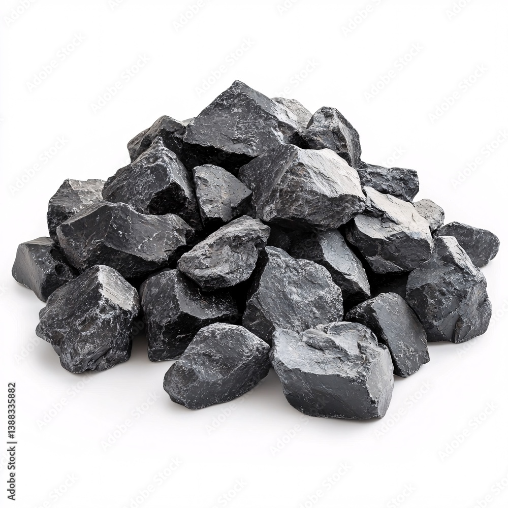 Stunning Collection of Rough, Dark Basalt Rocks Isolated on Bright Background Stunning Collection of Rough, Dark Basalt Rocks Isolated on Bright Background