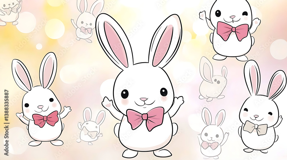 A cartoon rabbit with a pink bow on its neck. Generated using AI. A cartoon rabbit with a pink bow on its neck. Generated using AI.