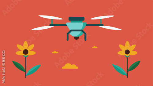 Pollination Assistance A drone is buzzing around flowering crops simulating the pollination process and highlighting its role in enhancing productivity.