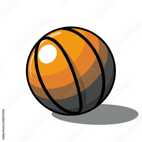 Basketball ball with orange and black stripes on a gray background for design and sports concepts