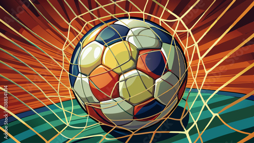 
soccer ball in the net, selective focus