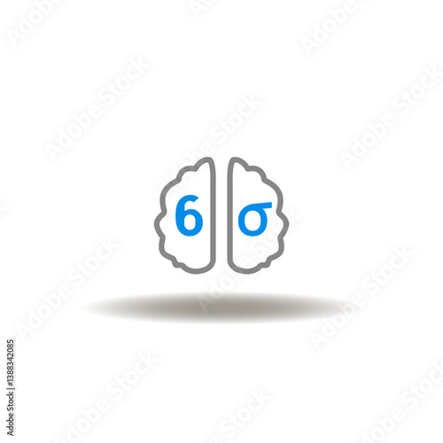 Vector illustration of brain and six sigma. Symbol of lean thinking.