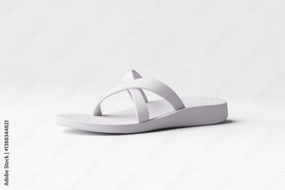 Light-gray flip-flops, minimalist design, comfortable, and stylish. Features a crossed strap and a wide, flat base Light-gray flip-flops, minimalist design, comfortable, and stylish. Features a crossed strap and a wide, flat base