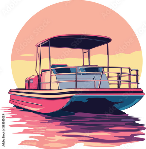 Pontoon Boat Vector Illustration