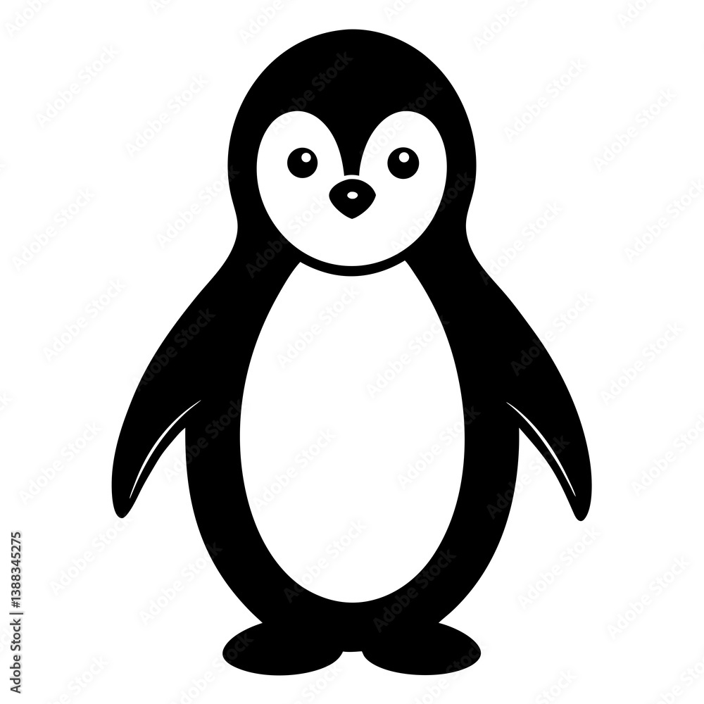 Fototapeta premium Black Penguin Icon, Cute Arctic Animal Vector Silhouette Design
