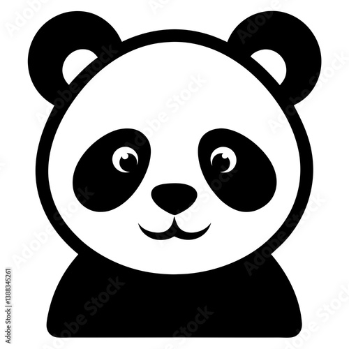 Black Panda Icon, Cute Bear Animal Vector Silhouette Illustration

