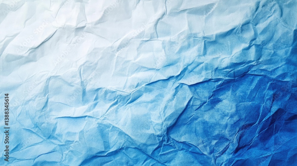 Fototapeta premium Crinkled Blue Fabric with Smooth Gradient, Evoking a Sense of Texture and Depth