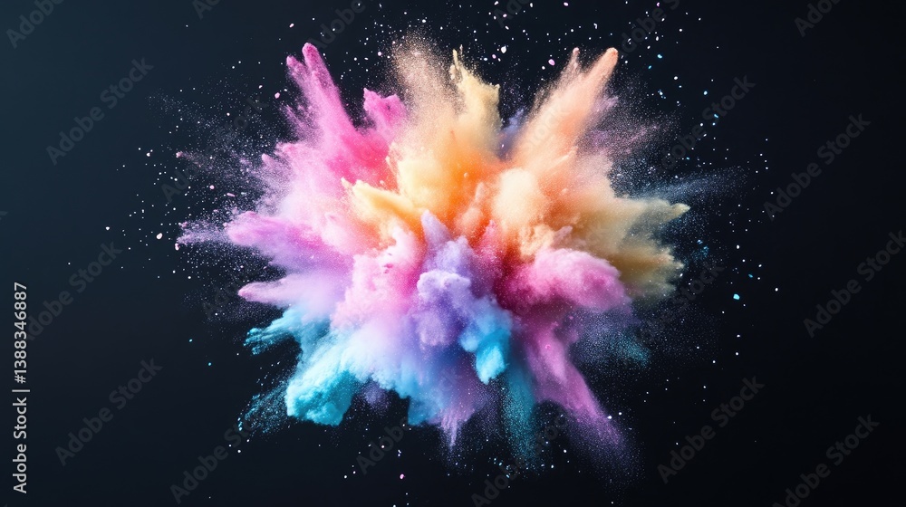 Vibrant explosion of colorful powder. A dynamic display of multicolored powder bursting outward, creating a mesmerizing, ethereal effect. The powder particles are vividly dispersed, Vibrant explosion of colorful powder. A dynamic display of multicolored powder bursting outward, creating a mesmerizing, ethereal effect. The powder particles are vividly dispersed,