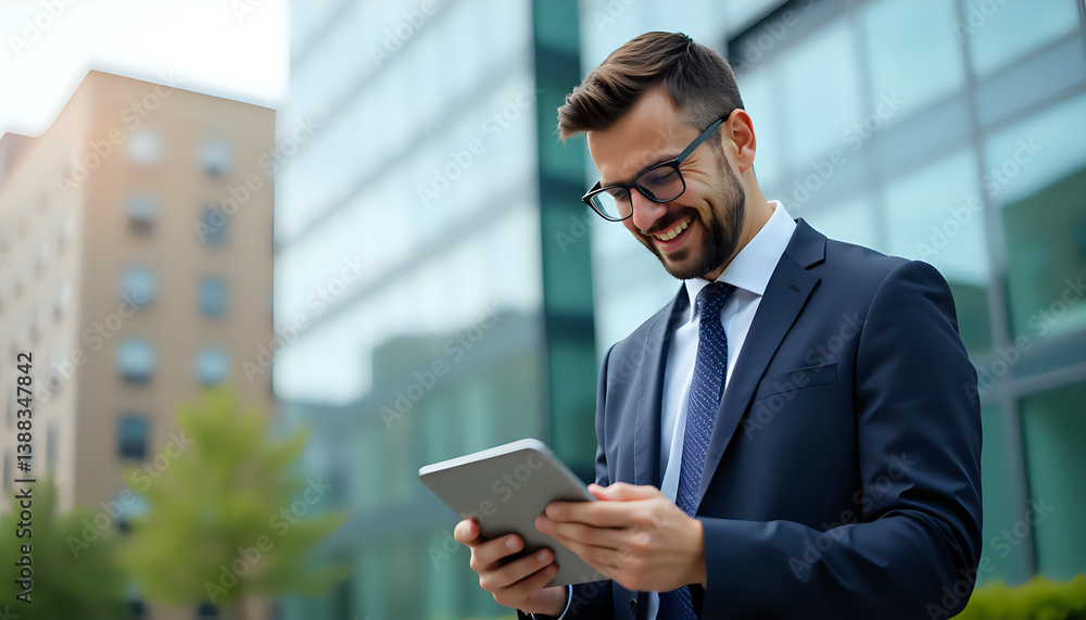 Businessman Using Tablet in City Businessman Using Tablet in City