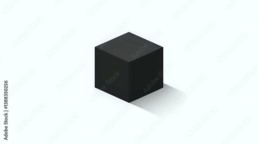 Black geometric cube with soft shadow on white background, minimalist design element for modern layouts and presentations, isolated shape. Black geometric cube with soft shadow on white background, minimalist design element for modern layouts and presentations, isolated shape.