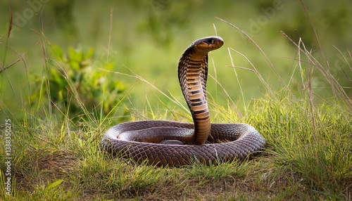 javanese spitting cobra on a grassland