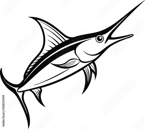 Sword Fish Line art Design with white background