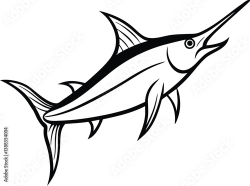 Sword Fish Line art Design with white background