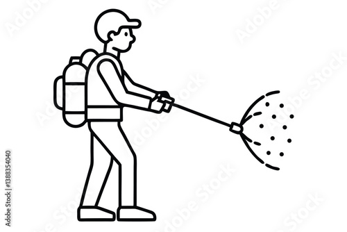 Mite disinfectant man icon. Outline mite disinfectant man vector icon for web design isolated on white background.