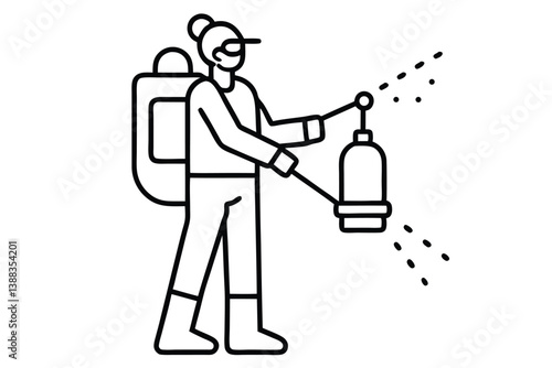 Mite disinfectant man icon. Outline mite disinfectant man vector icon for web design isolated on white background.