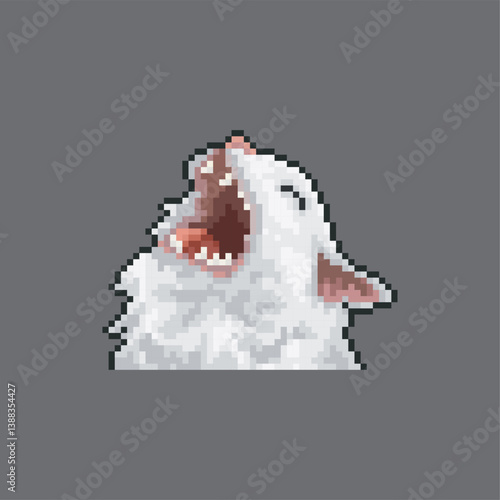 White cat meowing, pixel art meme