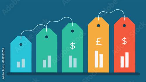 Consumer Goods Price Tags Rows of price tags with increasing prices on one side labeled Inflation and decreasing prices on the opposite labeled Deflation visually highlighting how