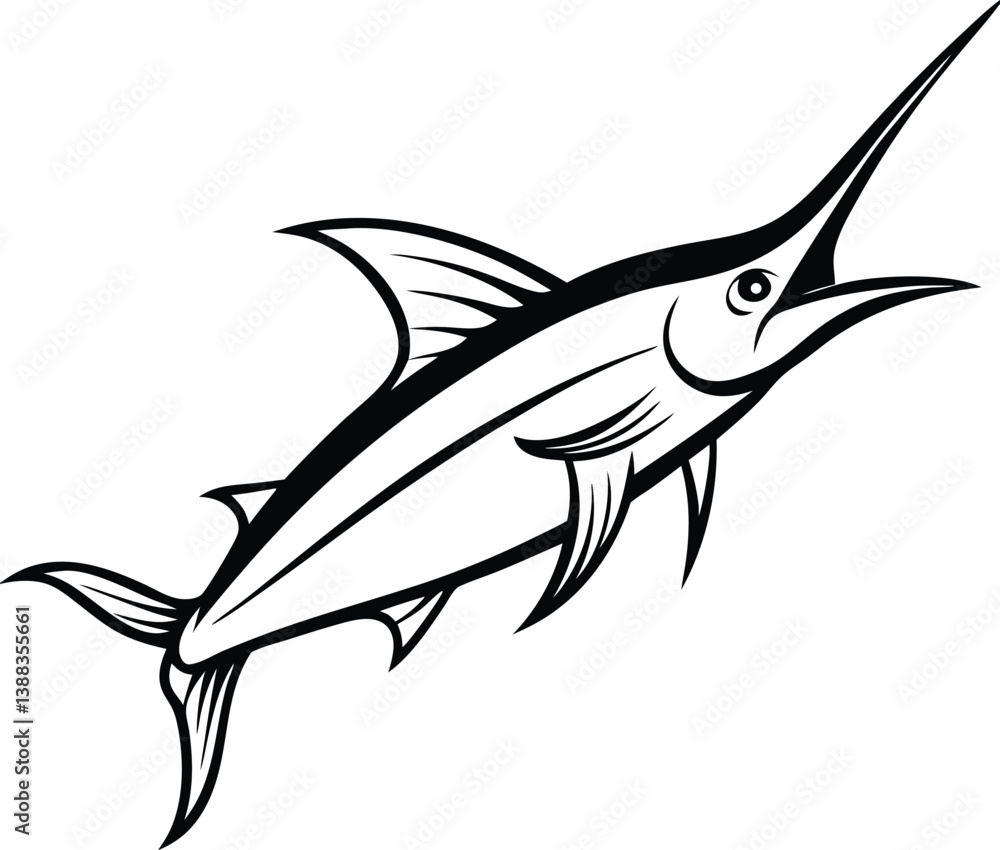 Sword Fish Line art Design with white background Sword Fish Line art Design with white background