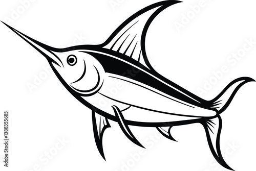 Sword Fish Line art Design with white background