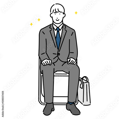 businessman with suitcase-Simple illustration of a man having an interview in an office - confident atmosphere.