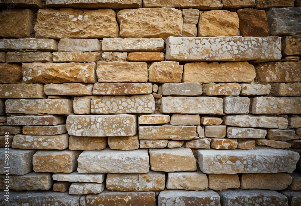 Fototapeta premium A wall made of stacked stone blocks.