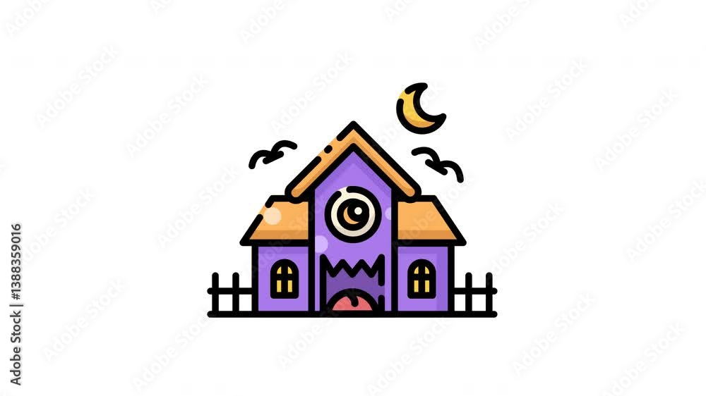 animation of Halloween night features a haunted house bathed in the glow of a crescent moon. animation of Halloween night features a haunted house bathed in the glow of a crescent moon.