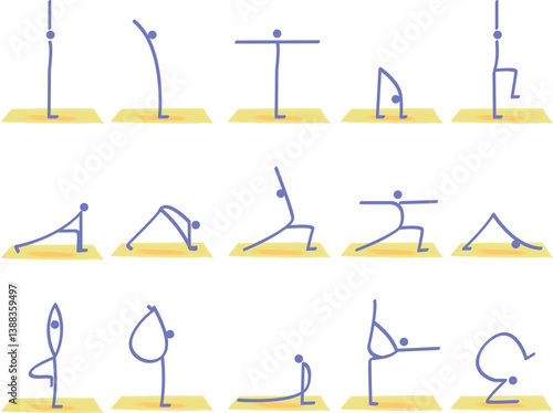 Vector illustration of stylized yoga postures, minimal style