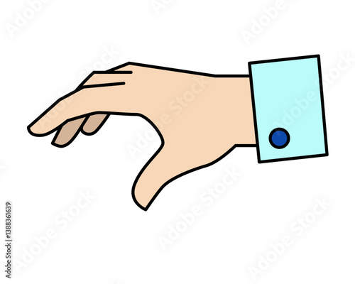 Hand reaching out to grab something and cuff of sleeve - vector full color picture. Human palm