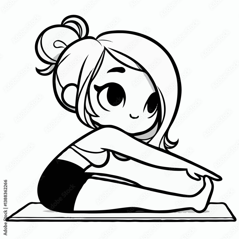 Obraz premium Girl stretching on yoga mat in cartoon vector illustration