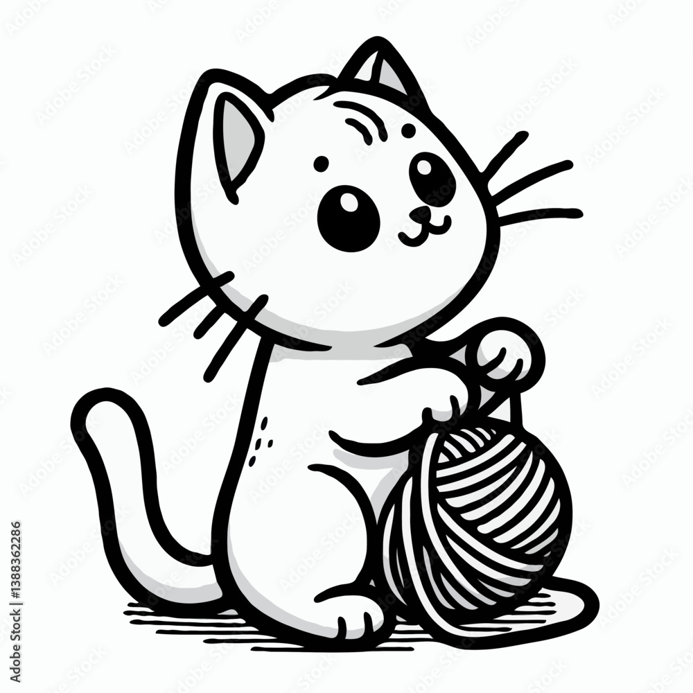 Cute cartoon kitten playing with yarn ball vector Cute cartoon kitten playing with yarn ball vector