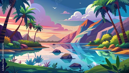 Peaceful lagoon with reflective water