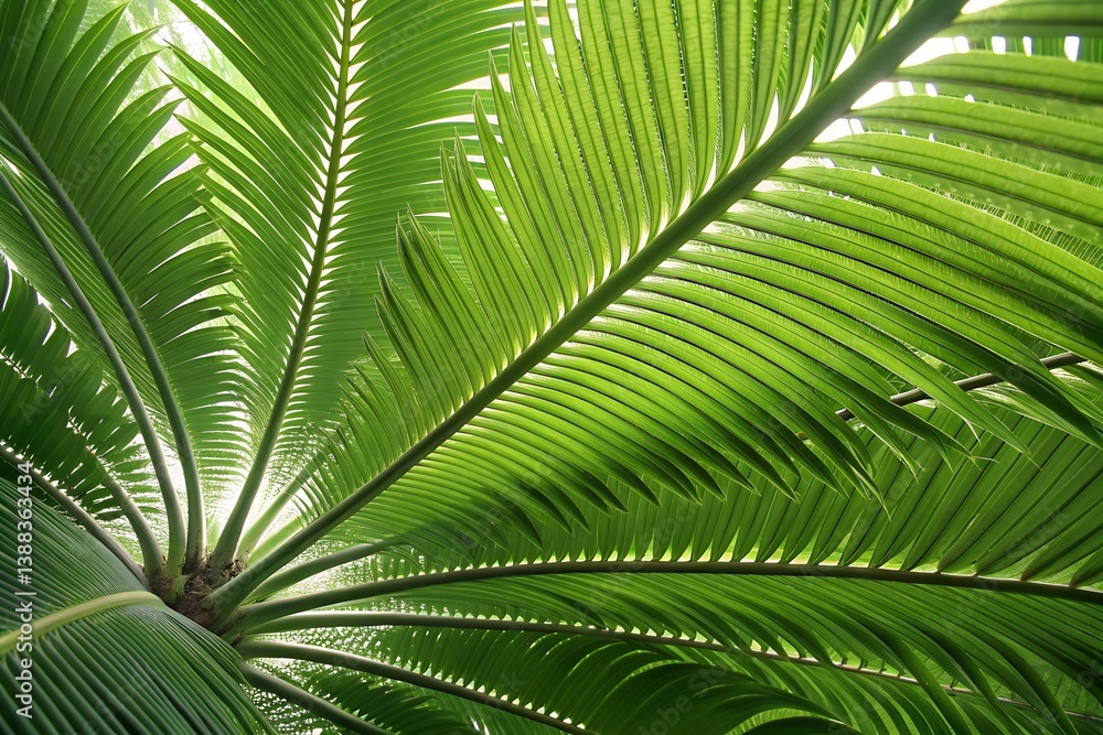 Close-Up of Green Palm Leaf: Symmetrical Detail Close-Up of Green Palm Leaf: Symmetrical Detail