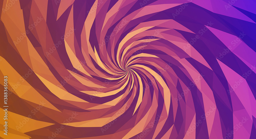 Fototapeta premium Abstract Swirling Vortex Pattern Low Poly Geometric Design Purple and Orange Hues