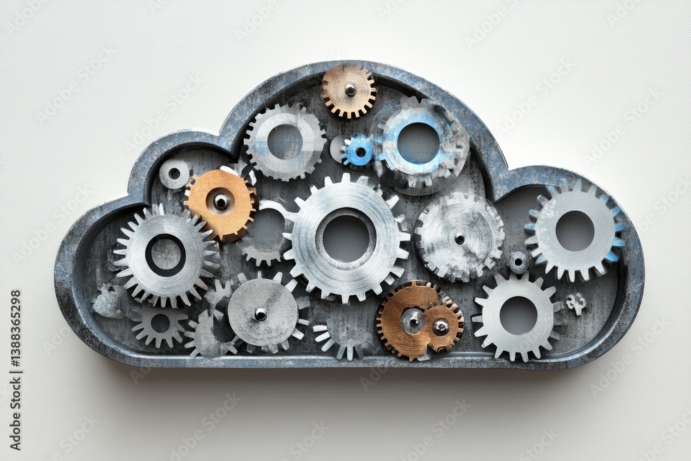 Gears arranged inside a cloud representing cloud computing concepts Gears arranged inside a cloud representing cloud computing concepts