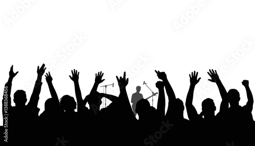 Energetic fans cheering for rock band on stage, music celebration